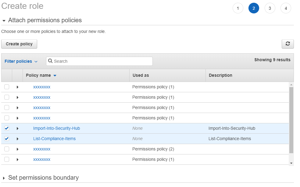 Role creation with created polices