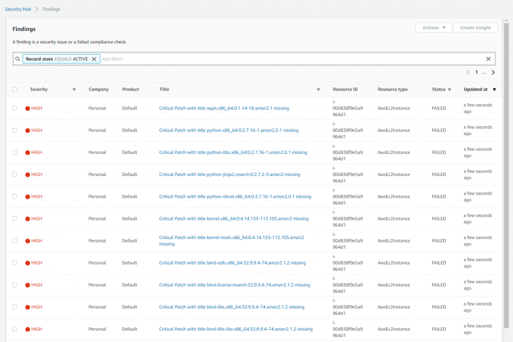 Patch Compliance on Secuirty Hub Console