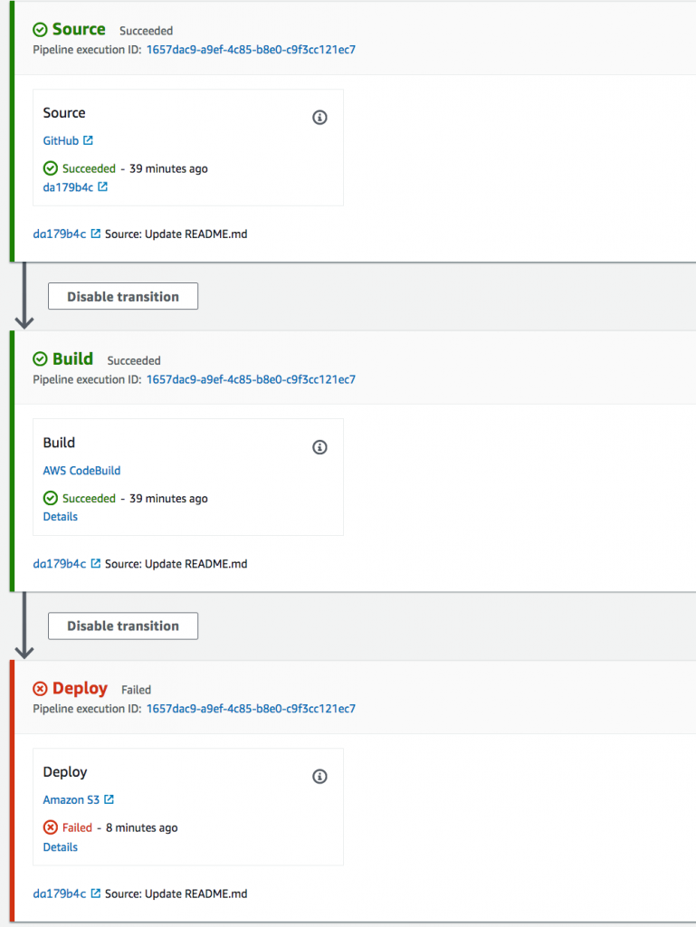 codepipeline with three stages