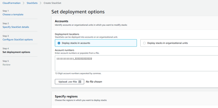 Set deployment options page completed for deploying to multiple accounts