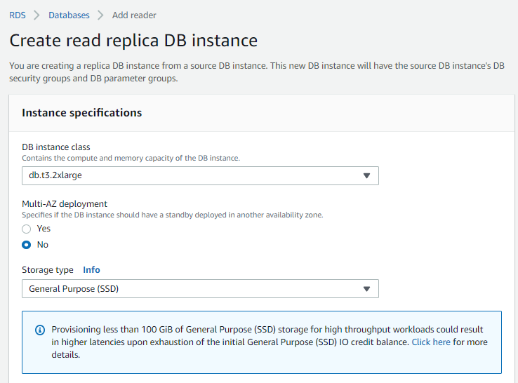 Read replica configuration