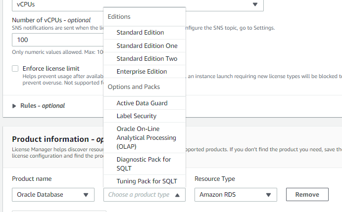 Oracle license specification