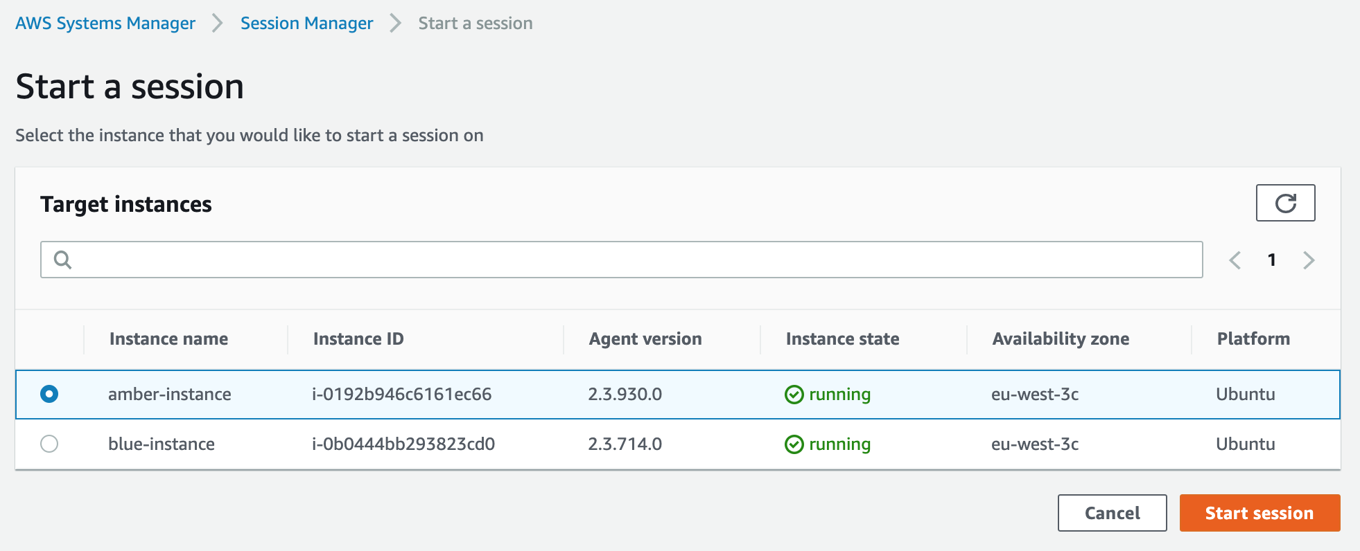 Figure 8: Session Manager console