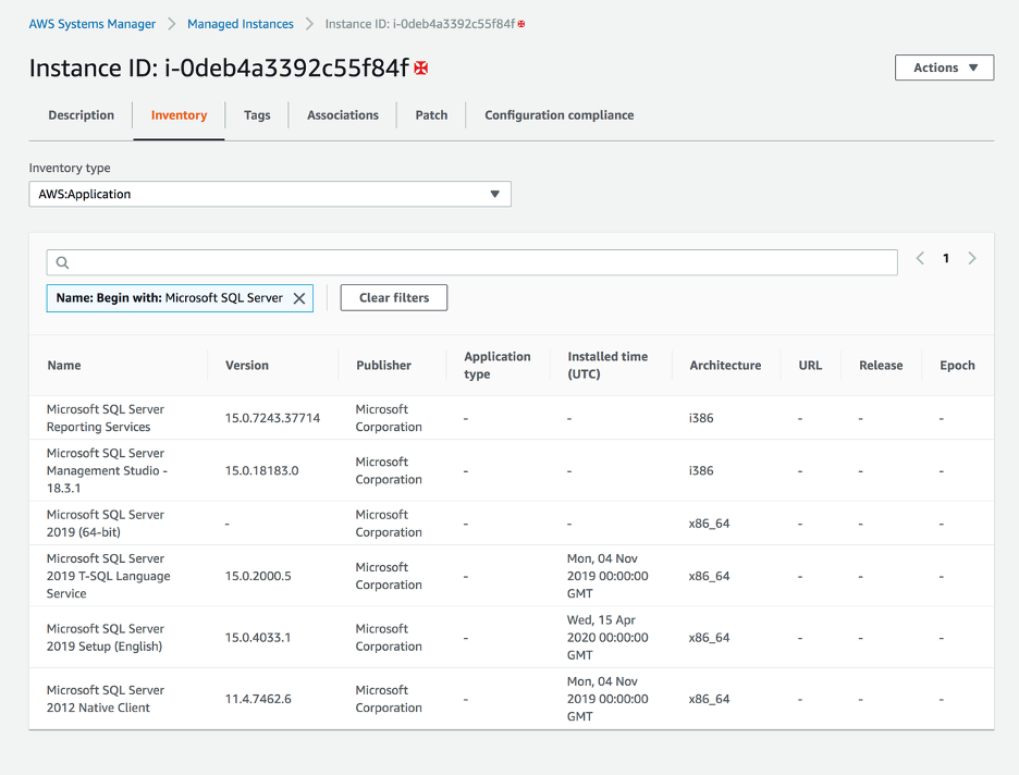 Picture showing installed SQL components on a managed instance