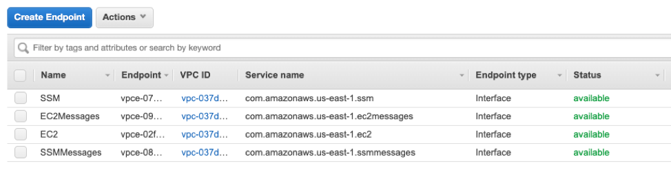 List of interface VPC endpoints for AWS Systems Manager
