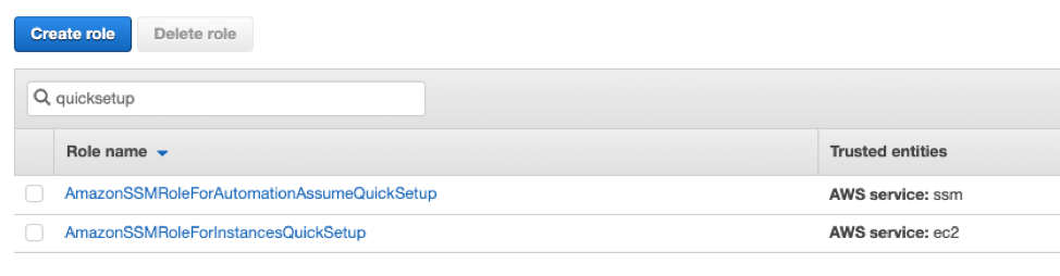 List of IAM Roles created by AWS Systems Manager Quick Setup