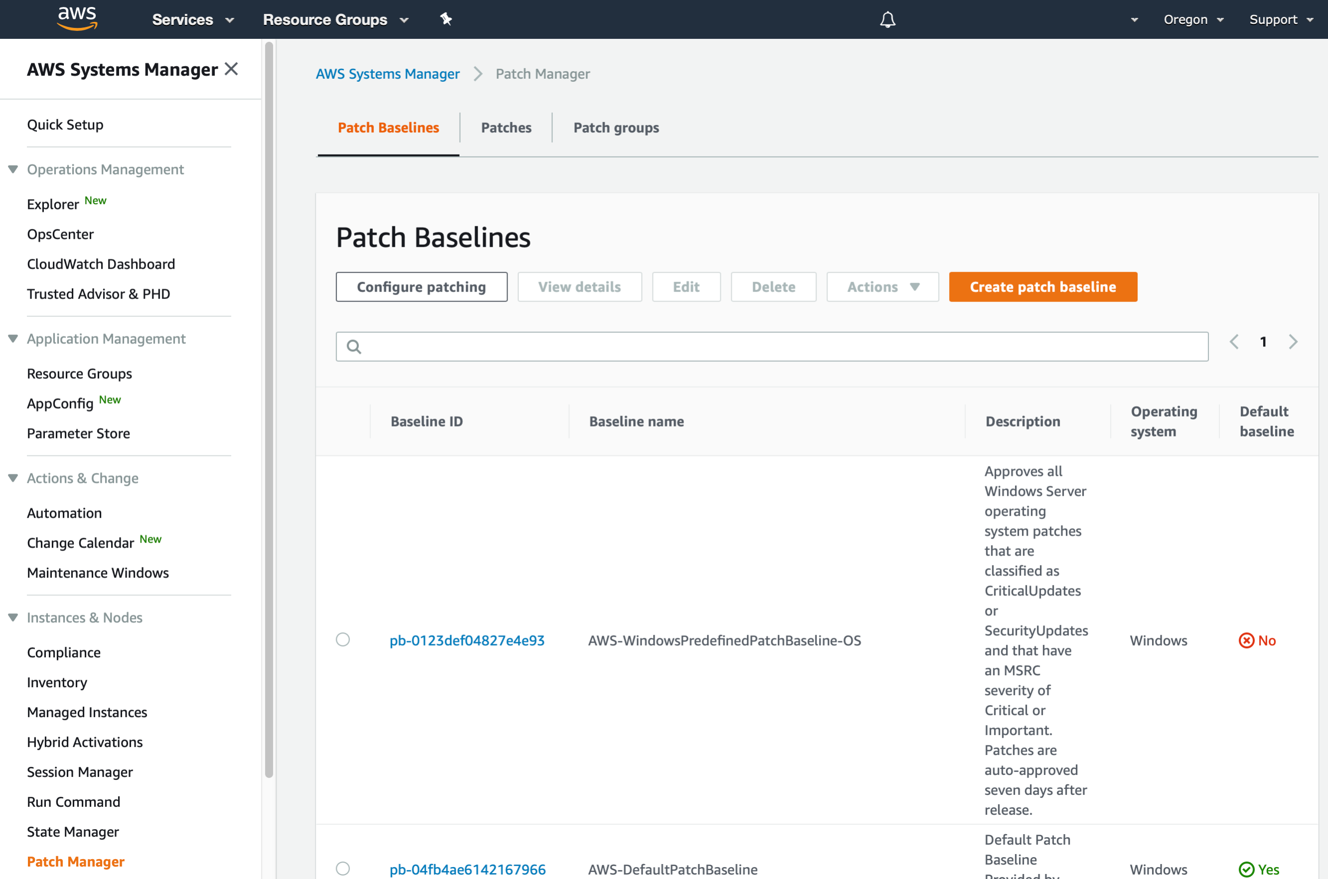 Screenshot of the AWS Management Console shows the AWS Systems Manager Patch Manager landing page.