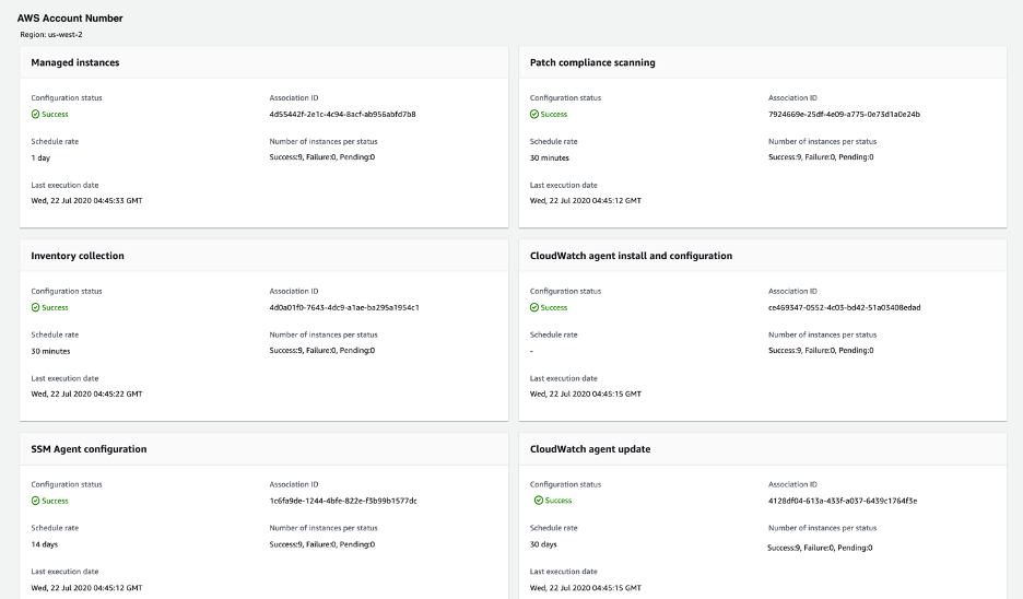 Quick setup result summary for each account