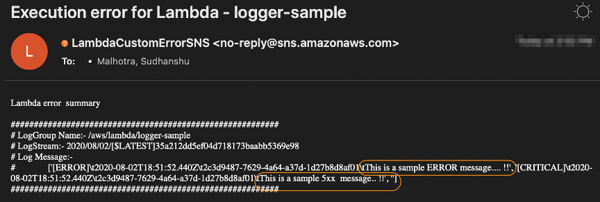email notification screenshot showing specific error messages like [ERROR] and [CRITICAL]