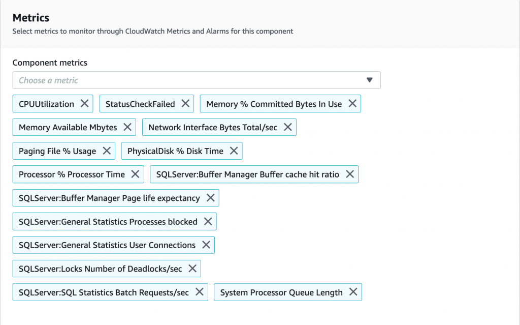 List of SQL Server Metrics monitored