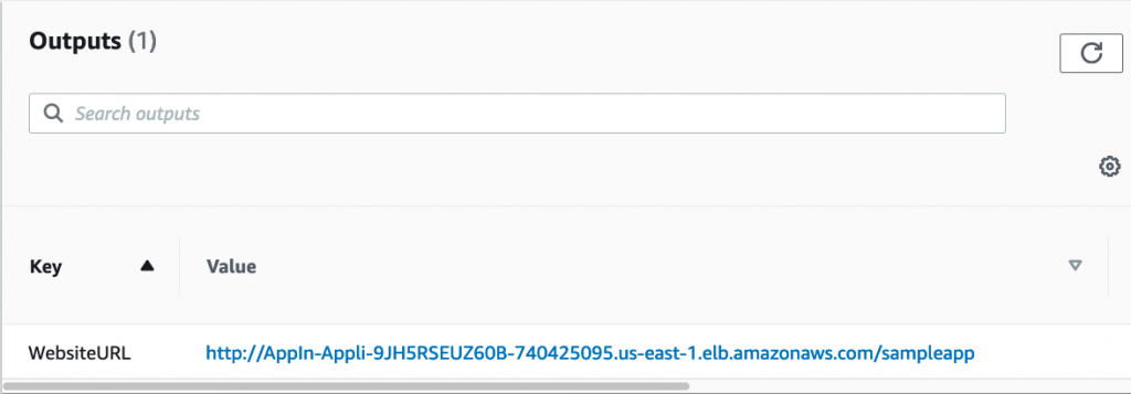 Website URL displayed as output of the Cloud Formation script