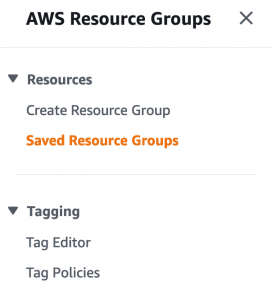 AWS Resource groups menu item