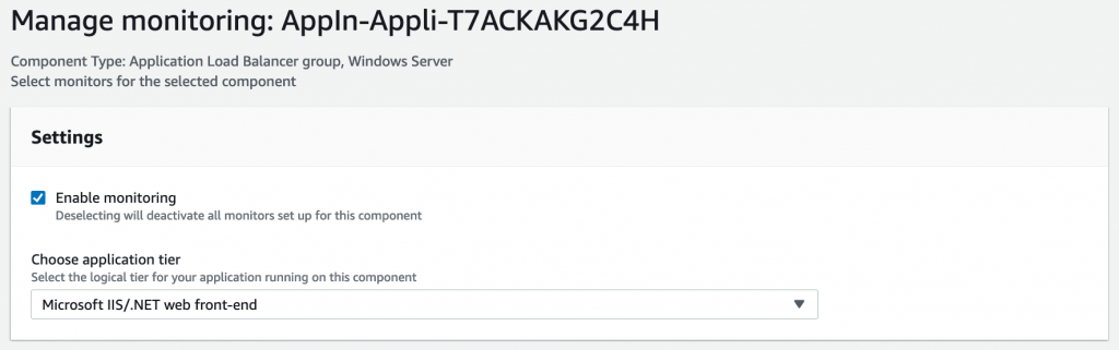 Enable Monitoring checked for the application