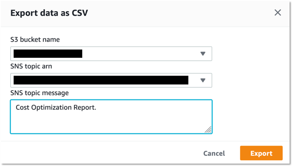 To export report choose Export data as CSV