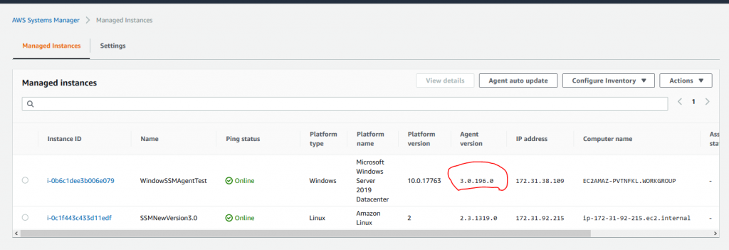 AWS Systems Manager agent version