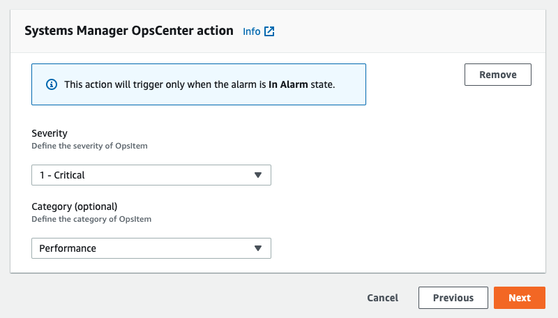 Create OpsItem with Severity of 1-Critical and Category of Performance
