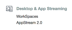 WorkSpaces is displayed in the AWS Management Console under Desktop and App Streaming.