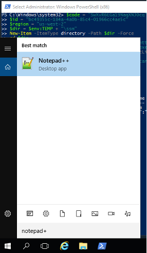 Notepad++ appears in a search on the WorkSpace.