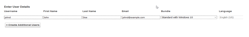 A user named John Doe with an email address of johnd@example.com has been added under Enter User Details.