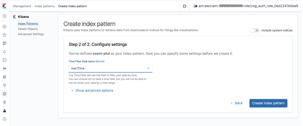 In Time Filter field name drop down, startTime is selected.