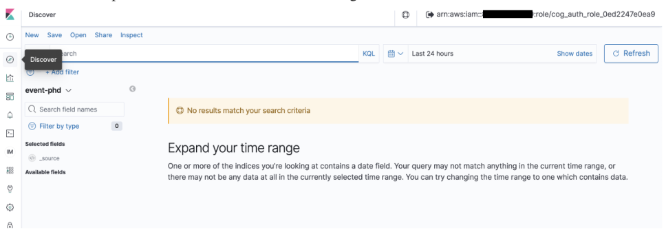 Page says, “Expand your time range. One or more of the indices you’re looking at contains a date field. Your query may not match anything in the current time range, or there may not be any data at all in the currently selected time range.”