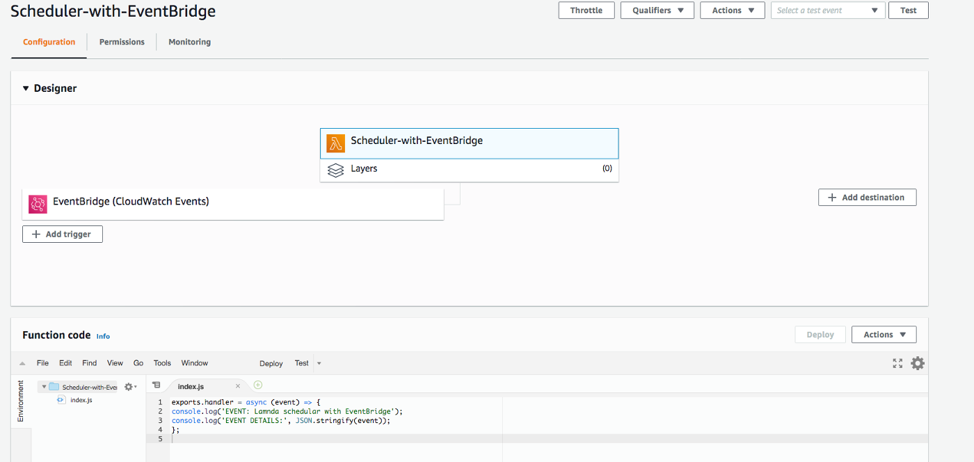 Snippet of Lambda function code for EventBridge events