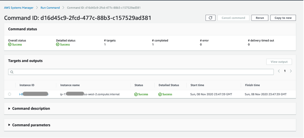 Run Command ID console with success status after installing the package using Distributor on Amazon macOS instance.