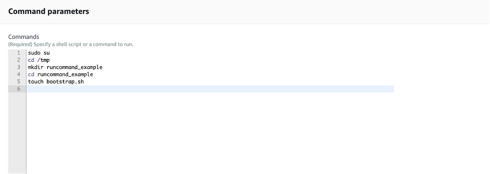 AWS-RunShellScript command document with the script to run using Run Command.