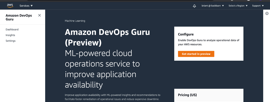 Amazon DevOps Guru Console