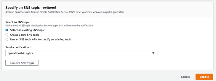 Select Amazon SNS topic