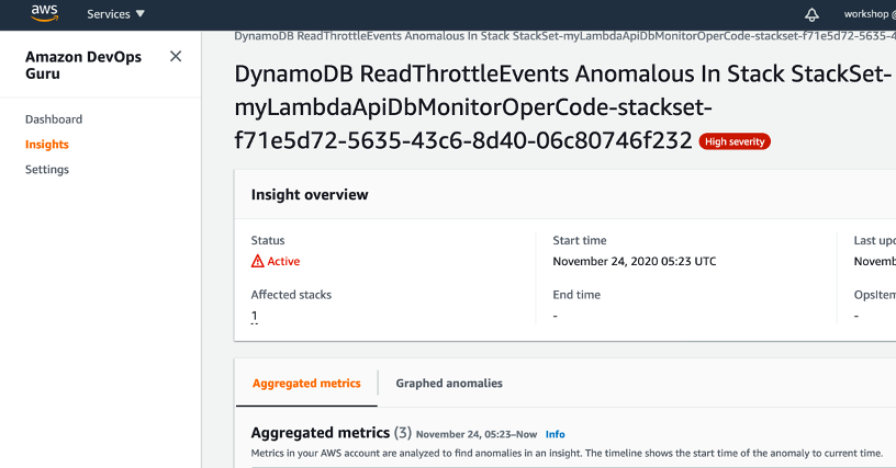 Amazon DevOps Guru insight details