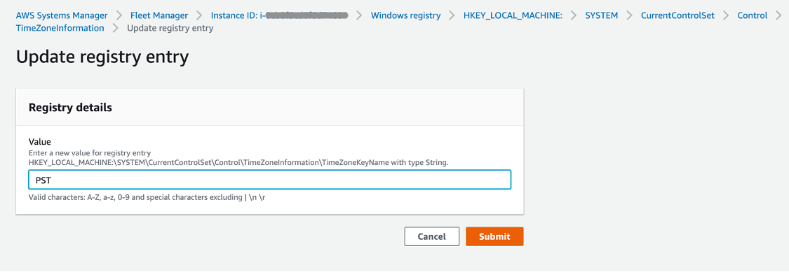 On Update registry entry, the value of TimeZoneInformation registry entry is set to PST.