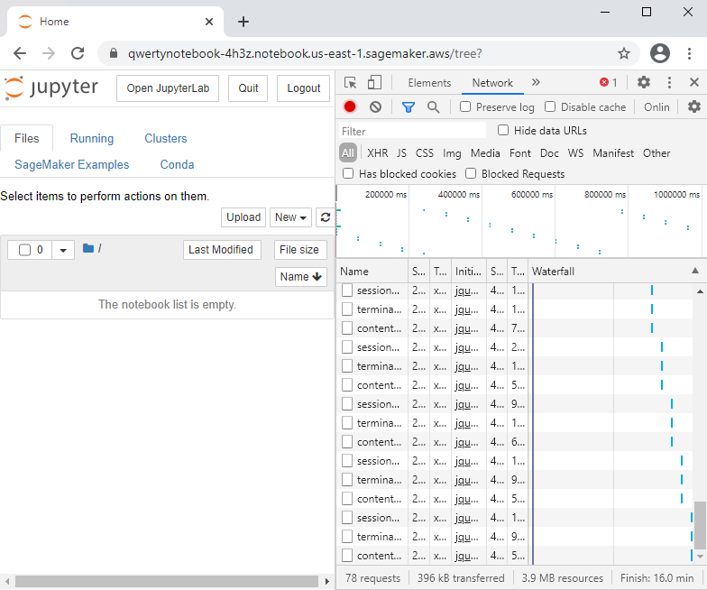 A Jupyter notebook with the browser’s developer view enabled.
