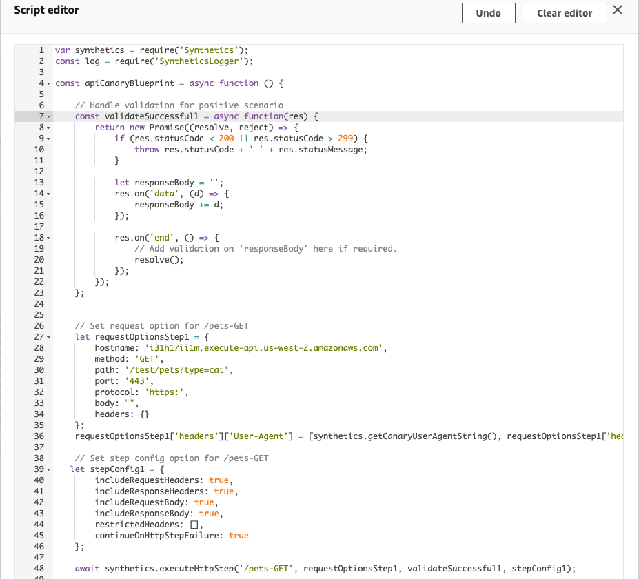 Canary script is updated based on the configured HTTP requests.