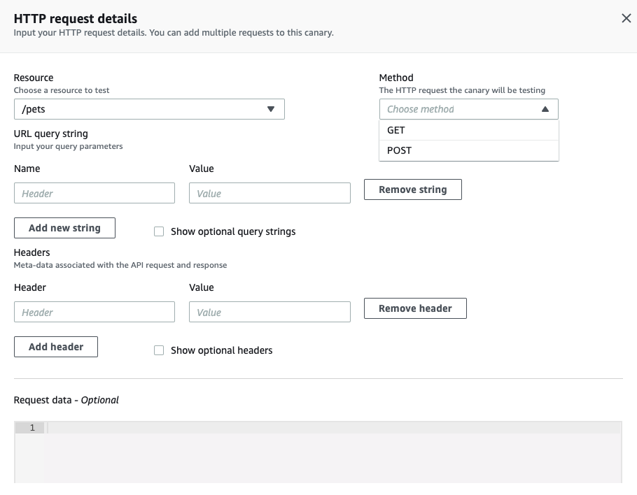 In HTTP request details, under Method, GET, and POST are displayed in the list.