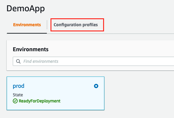 Under DemoApp, the Configuration profiles tab is highlighted.