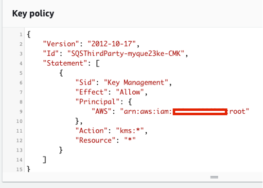 The key policy displays the policy before the end-user updates it. It contains only one access statement.