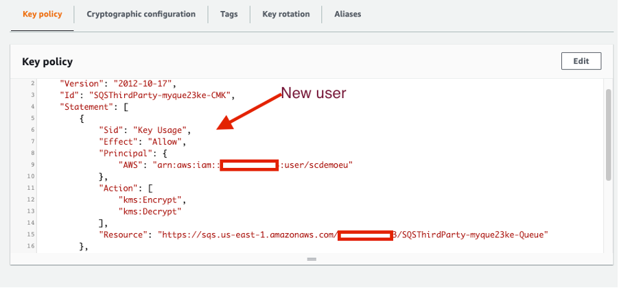 The policy has changed after the end-user added a second user. It now contains two access statements.