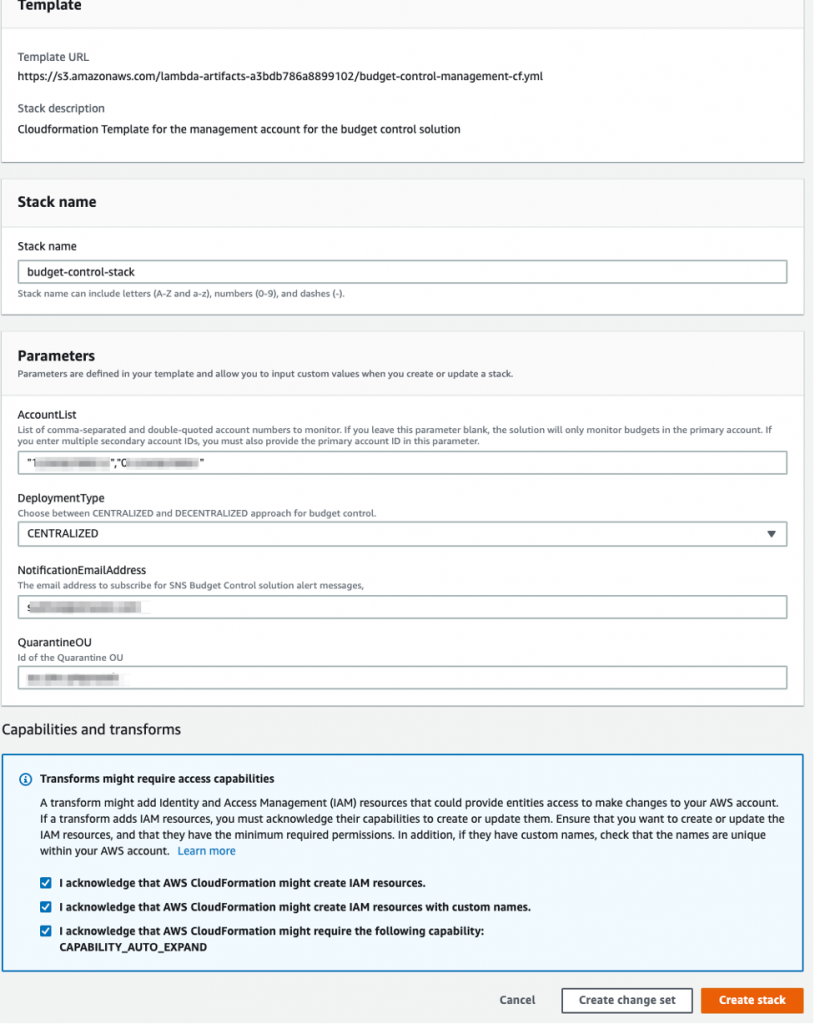 The stack is configured with values used in the body of the post.