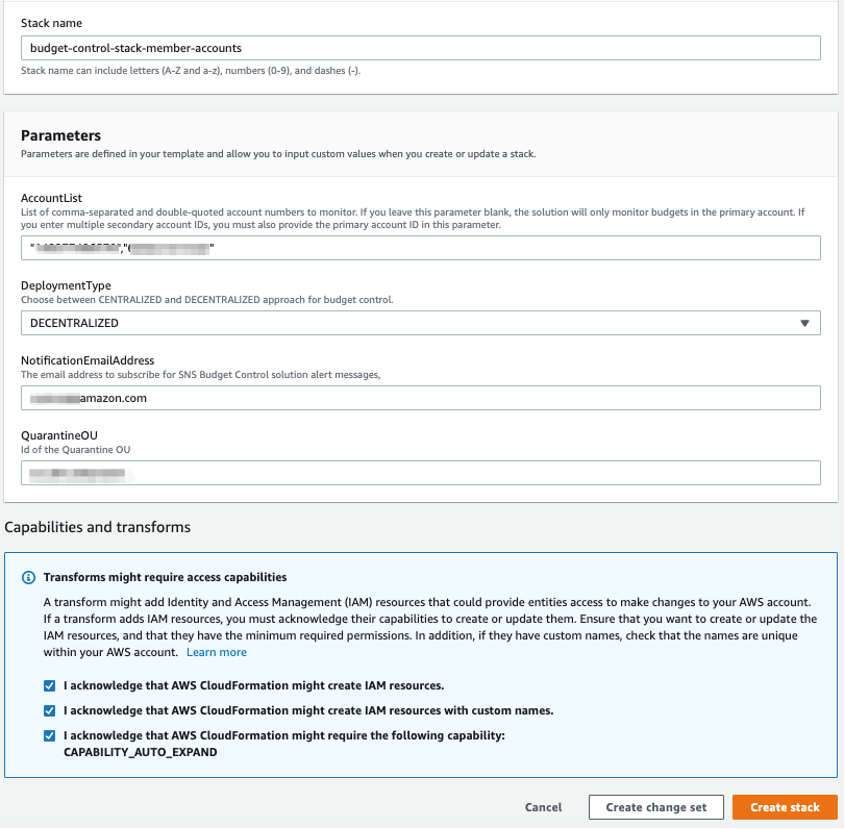 The stack is configured with values used in the body of the post.