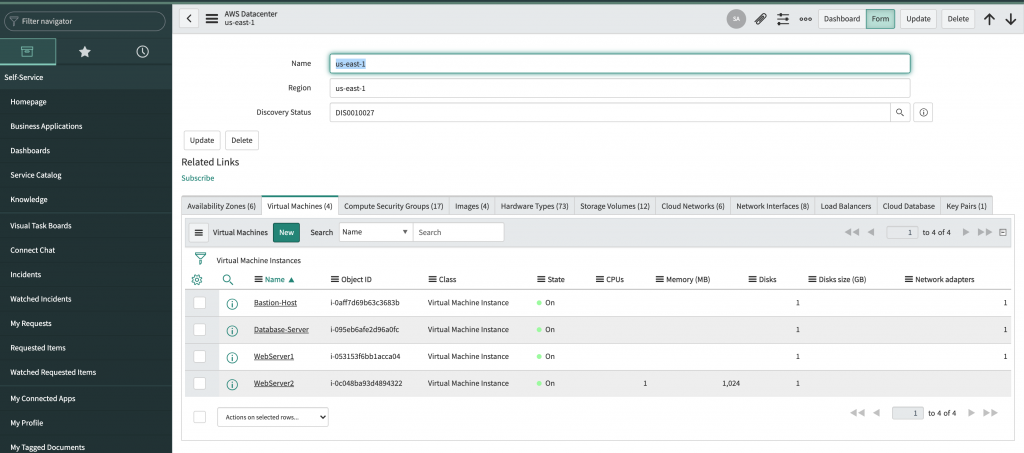 The Virtual Machines tab is selected. WebServer1 and WebServer 2 are displayed in the list.