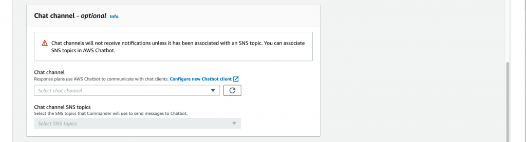 Chat channel section displays fields where you can select the chat channel and SNS topics.