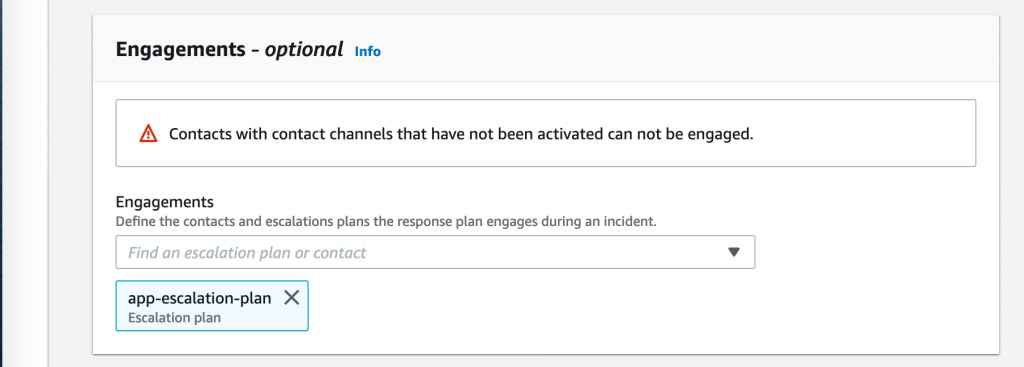 On Engagements, the app-escalation-plan is displayed.