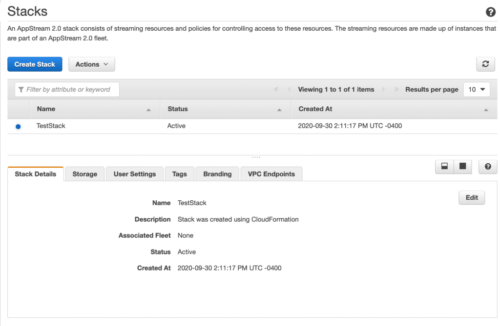 Amazon Appstream Stacks Dialog 