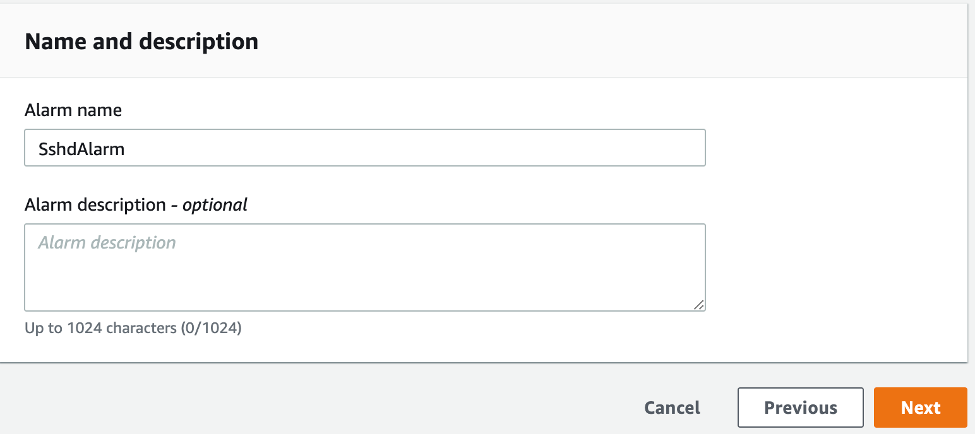 Under Alarm name, SshdAlarm is entered.