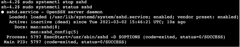 sshd service is stopped on the instance.