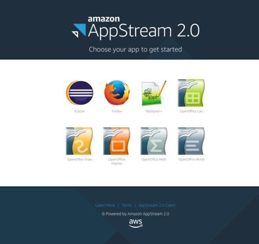 Amazon AppStream Landing Page 
