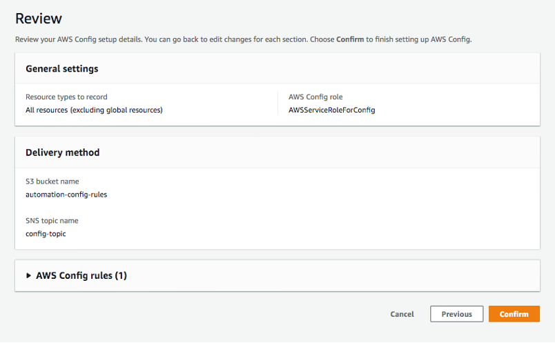 Confirming AWS Config rule creation.