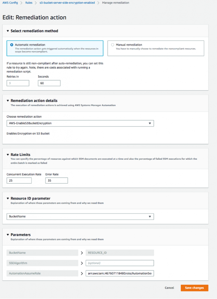 Edit: Remediation action displays fields completed as described in the procedure.