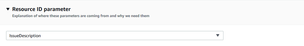 In Resource ID parameter, IssueDescription is selected from the dropdown.